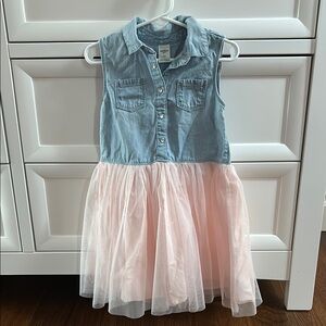 Denim and Pink Tulle Kids Dress